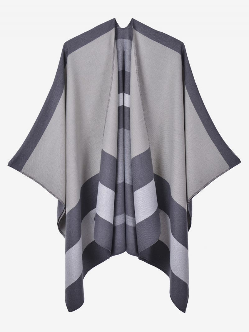 Ylisuuret Naiset Cape Stripes Color Block Syksy Talvi Poncho - Harmaa