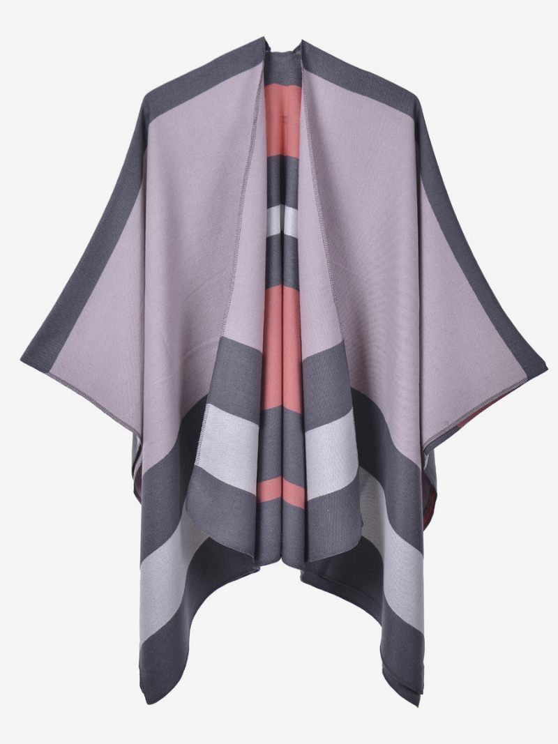 Ylisuuret Naiset Cape Stripes Color Block Syksy Talvi Poncho - Pink