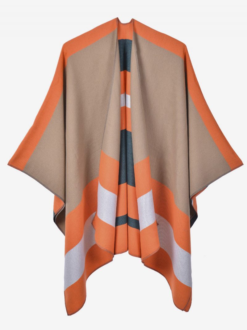 Ylisuuret Naiset Cape Stripes Color Block Syksy Talvi Poncho - Oranssi