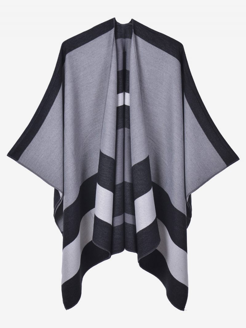 Ylisuuret Naiset Cape Stripes Color Block Syksy Talvi Poncho - Musta