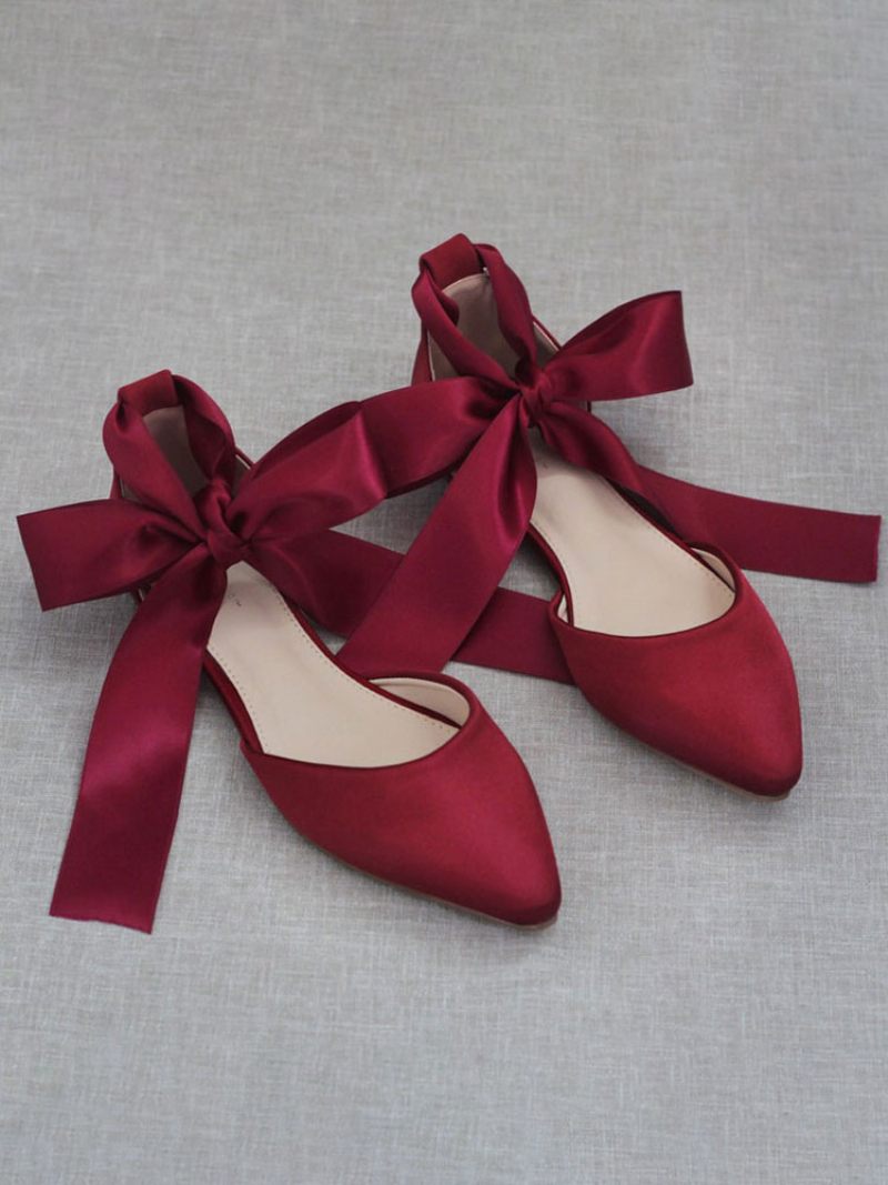 Naisten Baleriinit Rusetit Teräväkärkiset Satiininauhat Eric White Ballet Flats - Burgundy