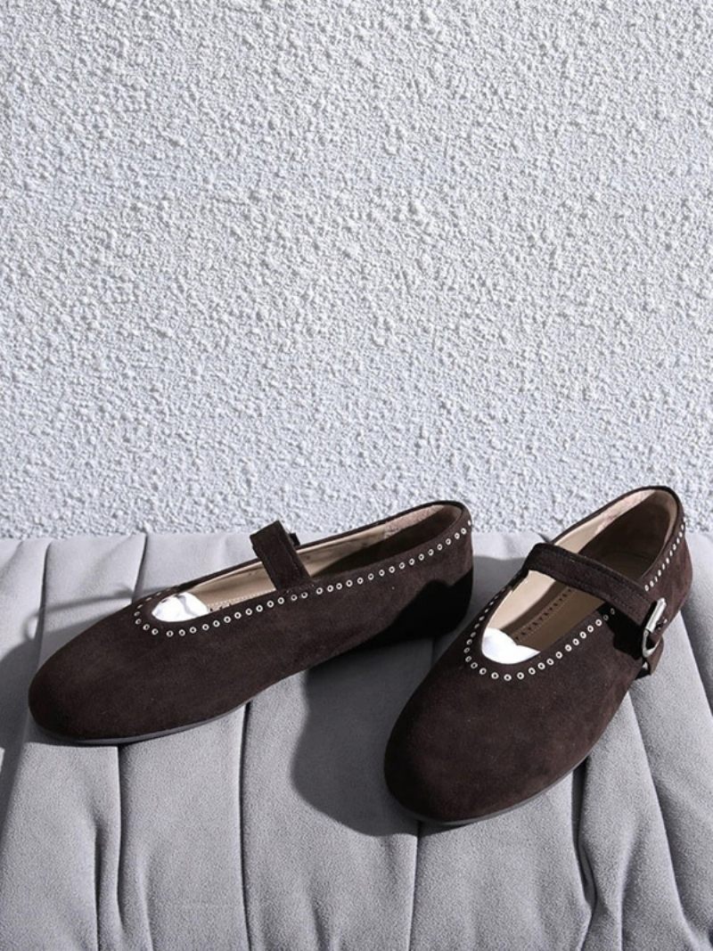 Naisten Ballerina Flats Hopea Pyöreä Toe Mary Jane -kengät - Syvänruskea