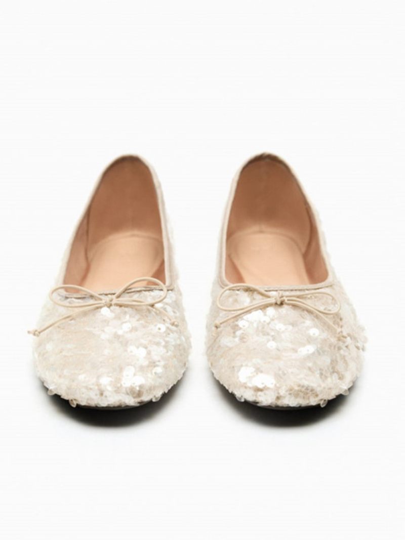 Naisten Ballet Flats Paljetteja Pyöreävarvas Ballerina Flat Juhlakengät - Beige