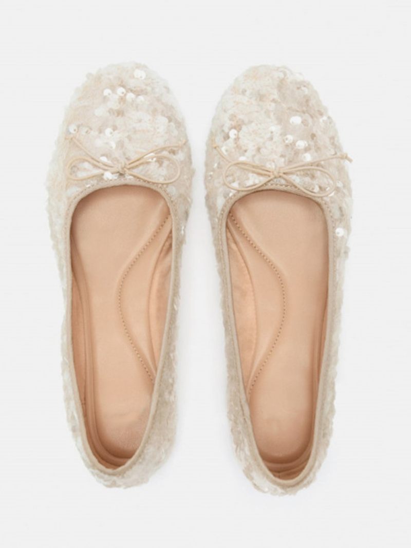 Naisten Ballet Flats Paljetteja Pyöreävarvas Ballerina Flat Juhlakengät - Beige