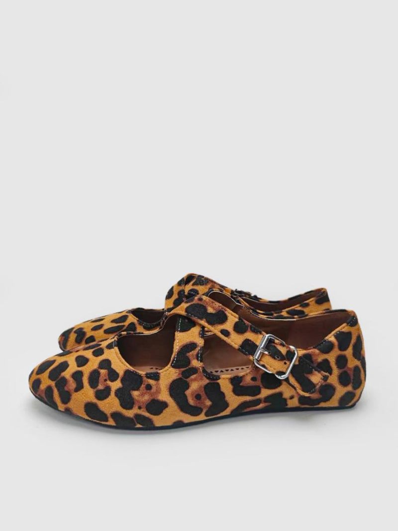 Naisten Ballreina Flats Leopard Round Toe Criss Cross Ballet - Kahviruskea