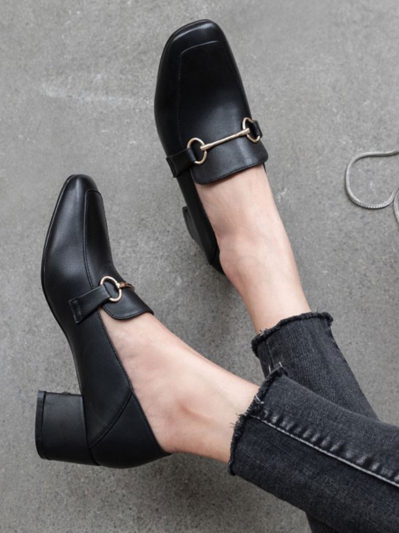 Naisten Block Heel Loafers Solki - Musta