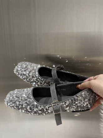 Naisten Glitter Ballerina Flats Square Toe Mary Jane -juhlakengät