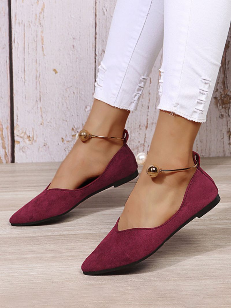 Naisten Helmiä Teräväkärkinen Terry Ballet Flats - Burgundia