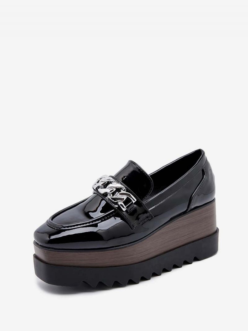 Naisten Ketjut Square Toe Wedge Heel Oxfords Patent Leather