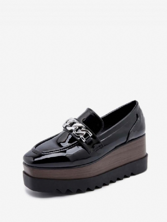 Naisten Ketjut Square Toe Wedge Heel Oxfords Patent Leather