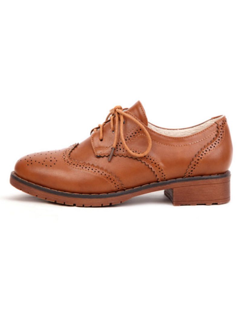 Naisten Lace Up Brogue Wingtips Oxfords - Kahvinruskea