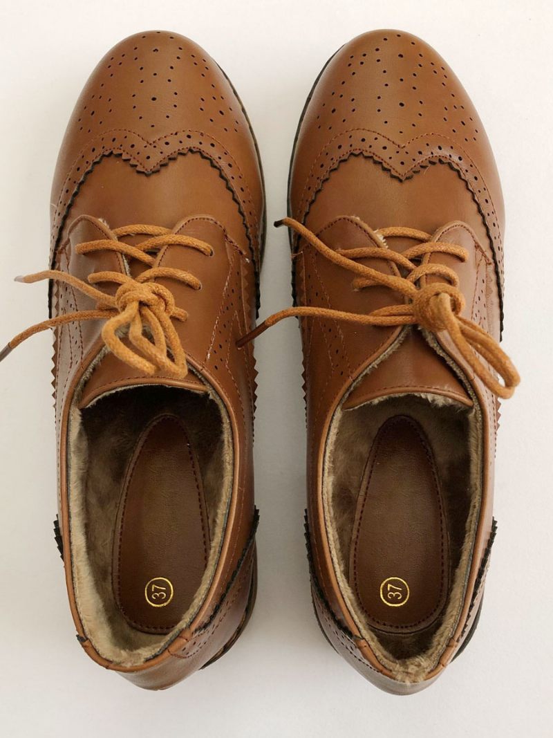 Naisten Lace Up Brogue Wingtips Oxfords - Kahvinruskea