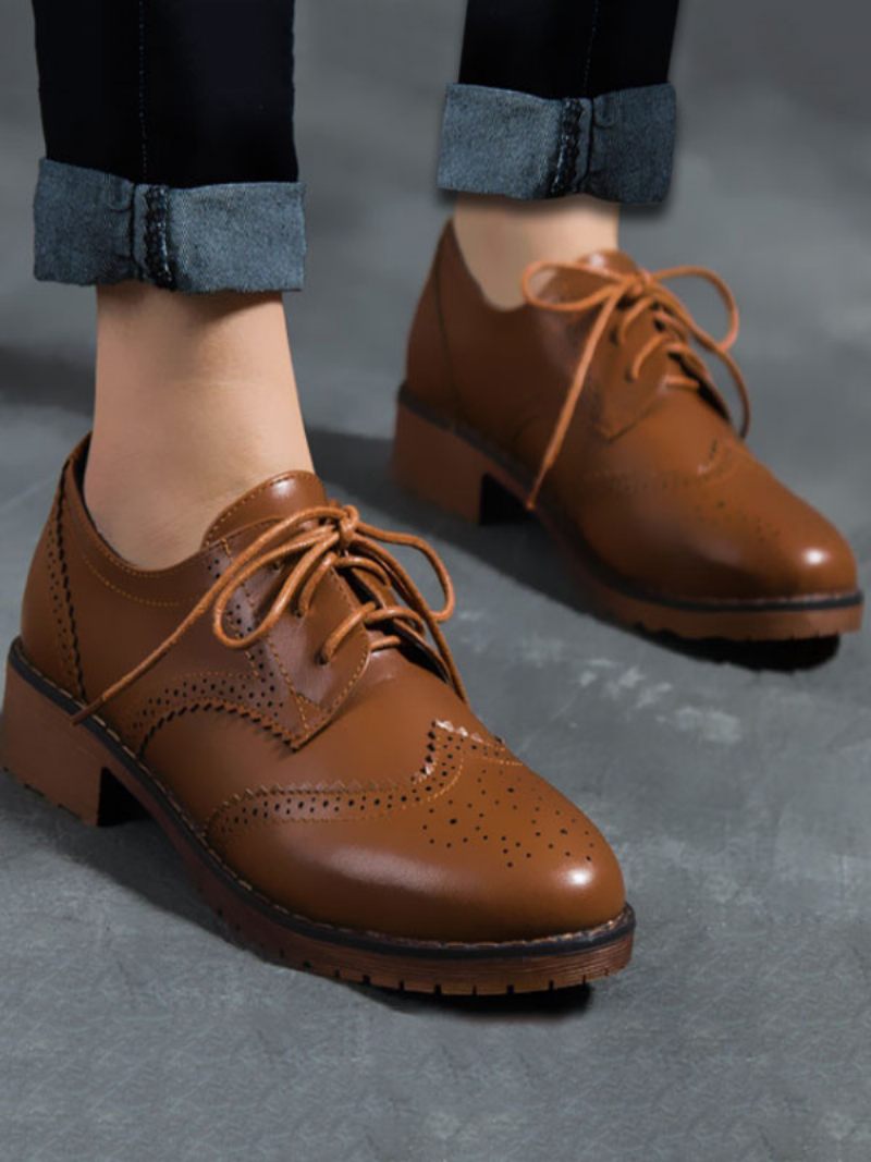 Naisten Lace Up Brogue Wingtips Oxfords - Kahvinruskea