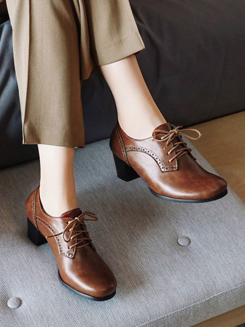 Naisten Lace Up Brogues Block Heel