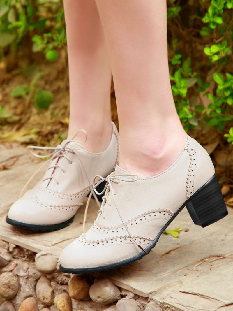 Naisten Lace Up Brogues Block Heel