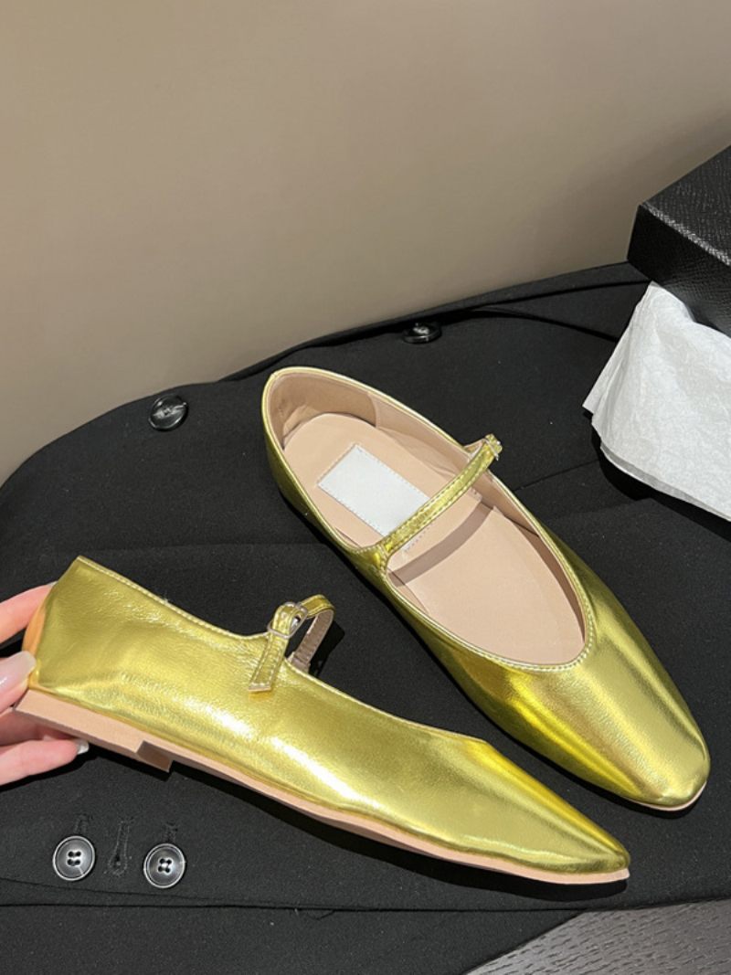 Naisten Mustat Litteät Kengät Pyöreät Toe Mary Jane Ballet Flats - Kulta