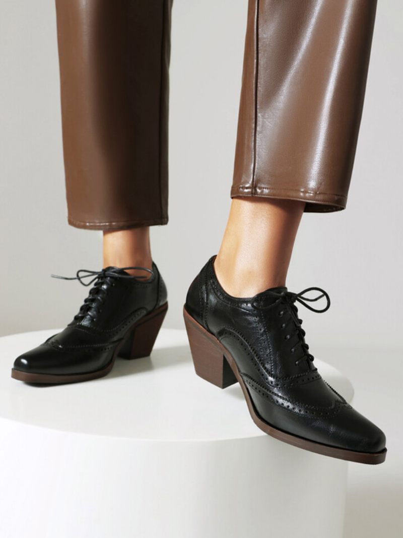 Naisten Nelikulmainen Varvas Chunky Heel Pu-nahkainen Oxfords - Musta