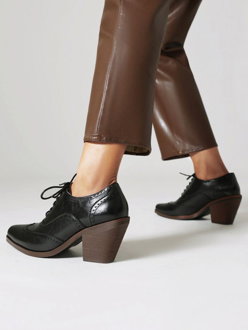 Naisten Nelikulmainen Varvas Chunky Heel Pu-nahkainen Oxfords - Musta