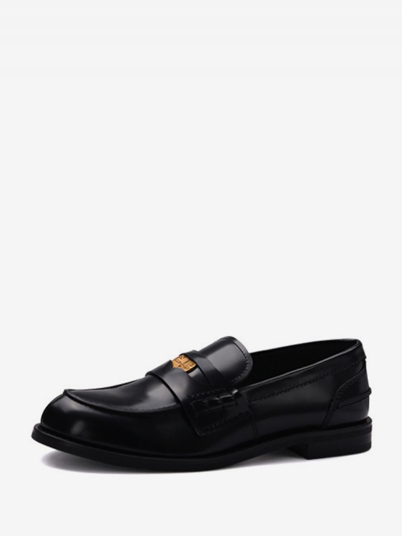 Naisten Penny Loafers Pyöreä Toe Slip On Litteät Kengät - Musta