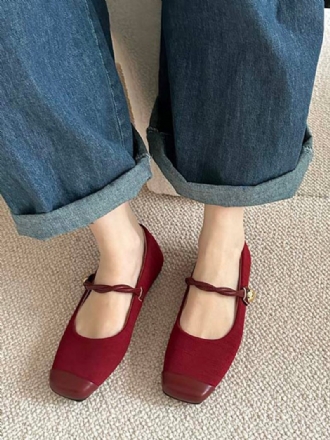 Red Ballet Flats Naisten Neliömäiset Vintage Flat Kengät