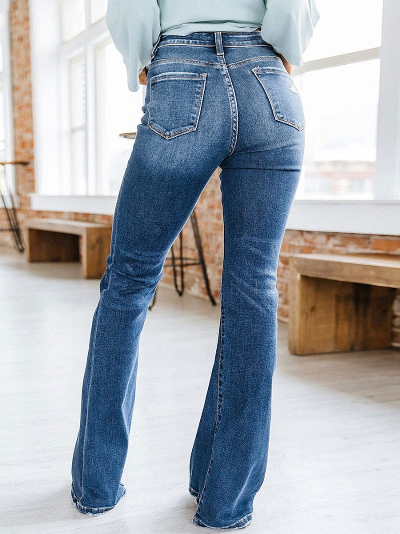 Bootcut Jeans High Rise Cotton Spring Flare -pohja Naisille - Sininen