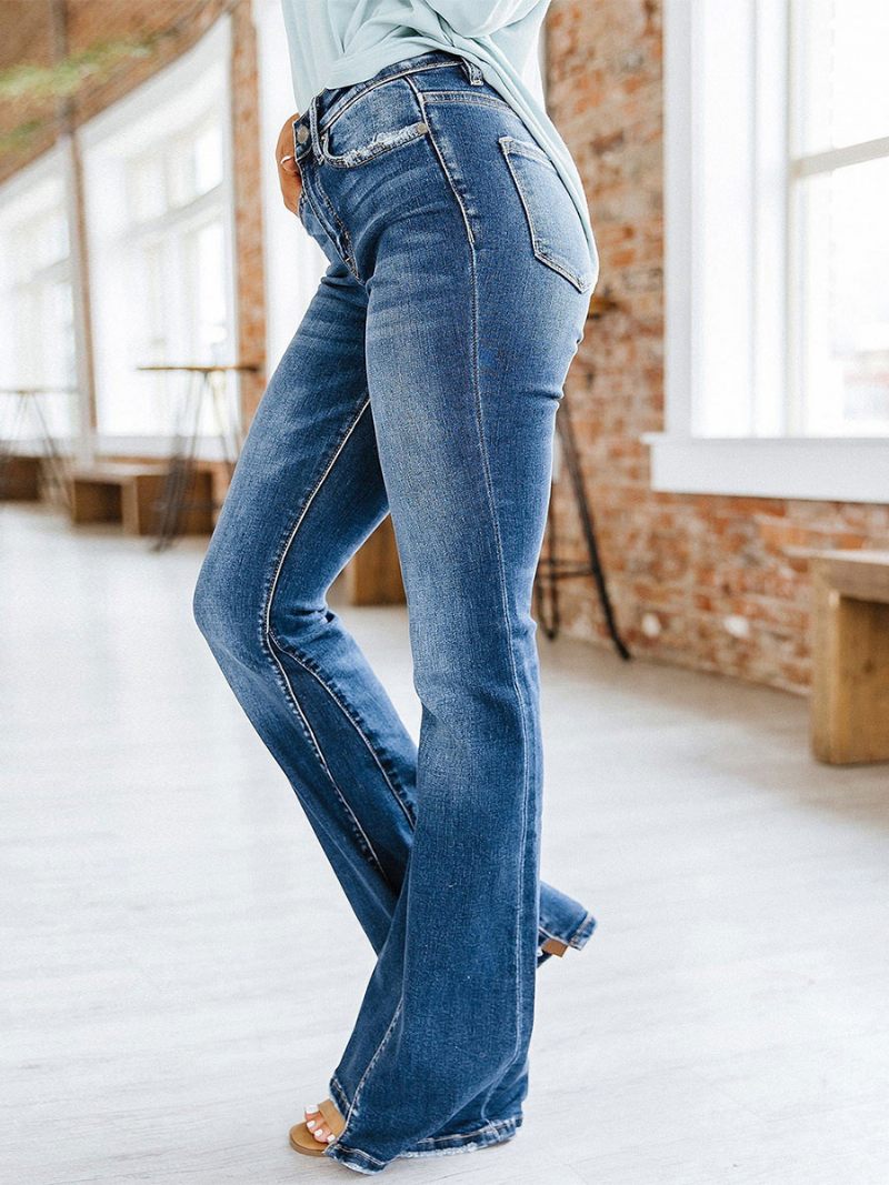 Bootcut Jeans High Rise Cotton Spring Flare -pohja Naisille - Sininen