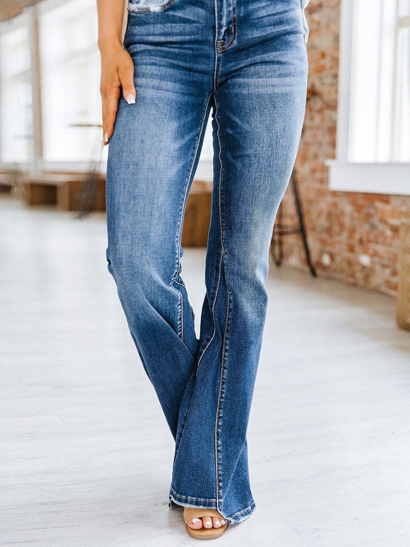 Bootcut Jeans High Rise Cotton Spring Flare -pohja Naisille - Sininen