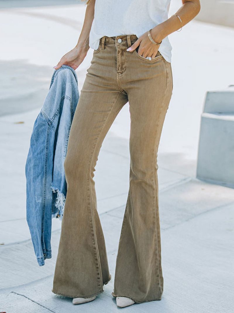 Flare Farkut Naisille Camel Cotton Spring Bell Bottoms - Kameli