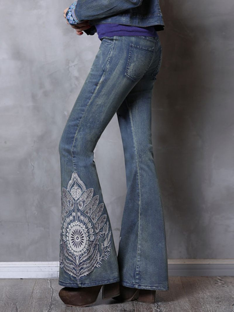 Flare-farkut Naisille Mid Rise -brodeerattu Vintage Bell Bottoms