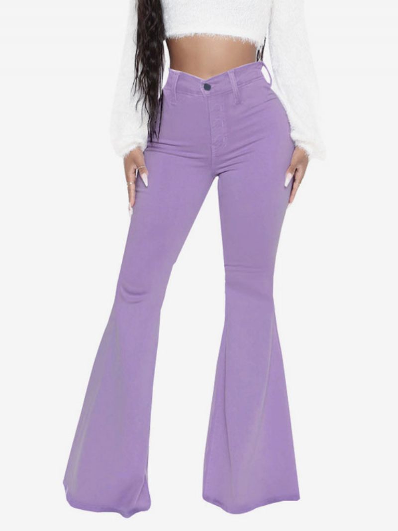 Flare-farkut Naisille Raw Edge High Rise Bell Bottoms - Purppura