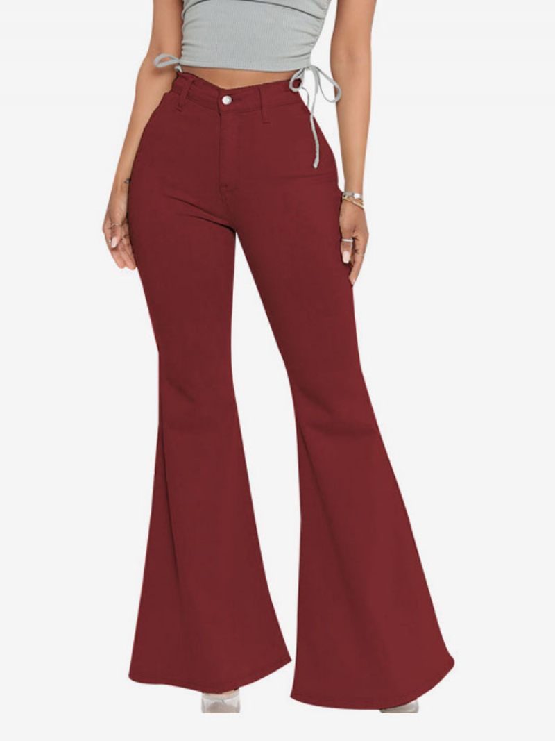 Flare-farkut Naisille Raw Edge High Rise Bell Bottoms - Burgundinen