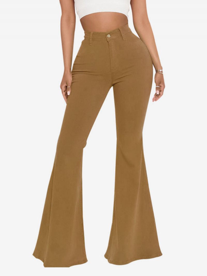 Flare-farkut Naisille Raw Edge High Rise Bell Bottoms - Kahviruskea