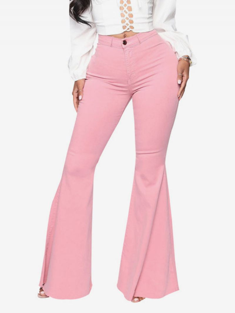 Flare-farkut Naisille Raw Edge High Rise Bell Bottoms - Pink