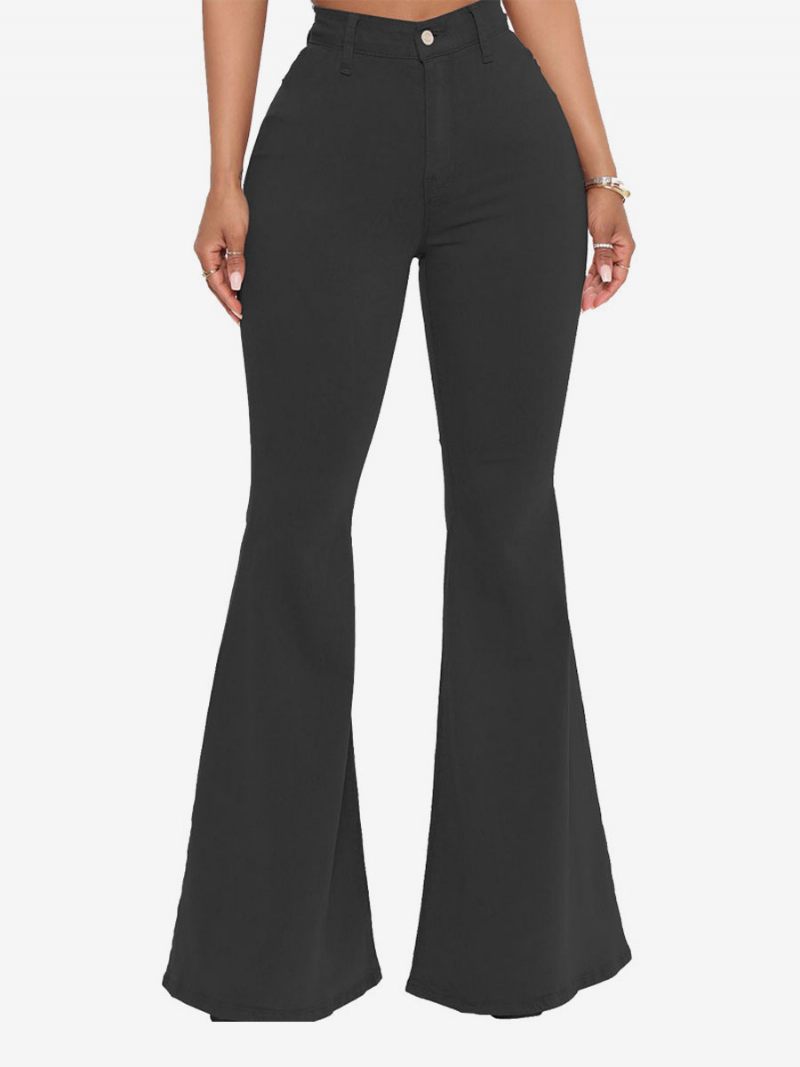 Flare-farkut Naisille Raw Edge High Rise Bell Bottoms - Musta