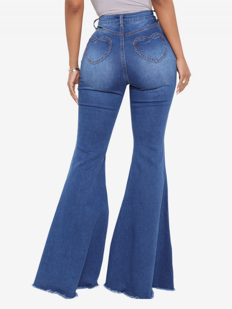 Flare Jeans High Rise Cotton Bell Bottoms Naisille - Syvänsininen