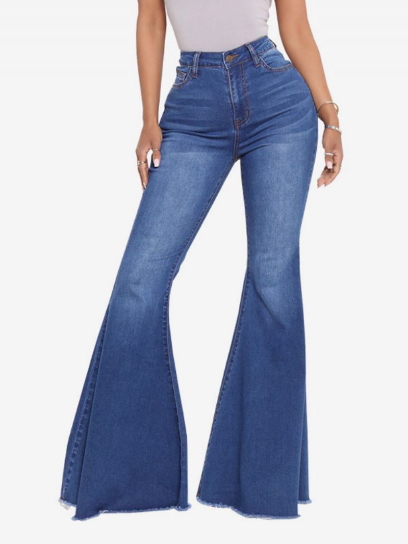 Flare Jeans High Rise Cotton Bell Bottoms Naisille - Syvänsininen