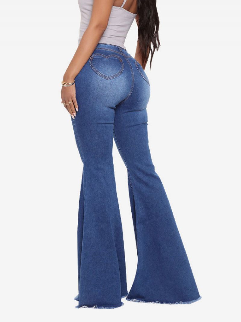 Flare Jeans High Rise Cotton Bell Bottoms Naisille - Syvänsininen