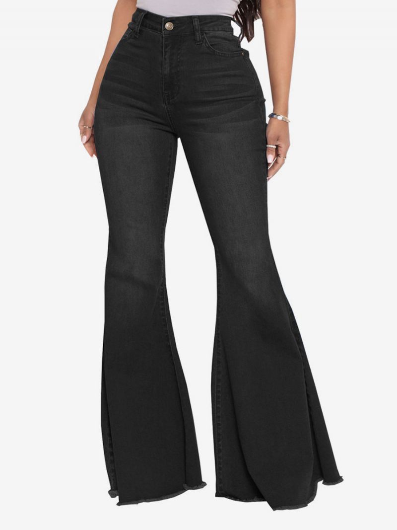 Flare Jeans High Rise Cotton Bell Bottoms Naisille - Musta