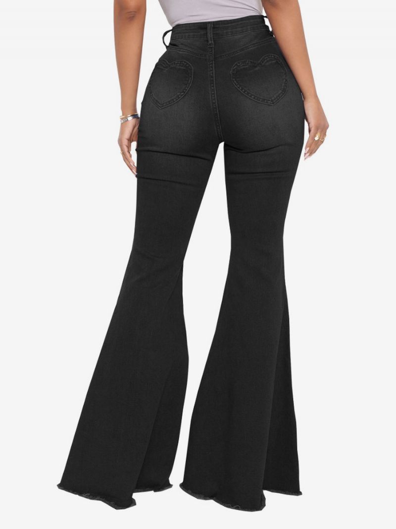 Flare Jeans High Rise Cotton Bell Bottoms Naisille - Musta