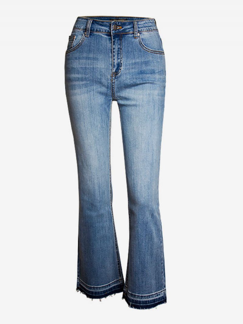 Naisten Bootcut Jeans High Rise Puuvillaiset Keväthousut - Sininen