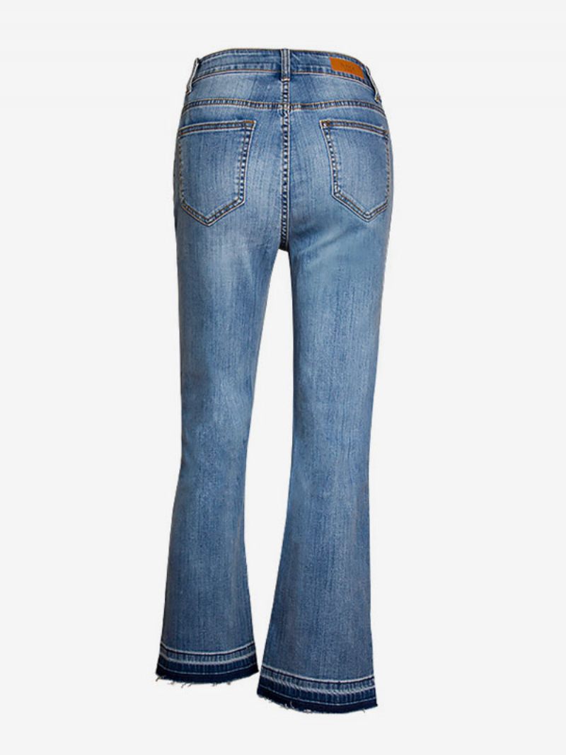 Naisten Bootcut Jeans High Rise Puuvillaiset Keväthousut - Sininen