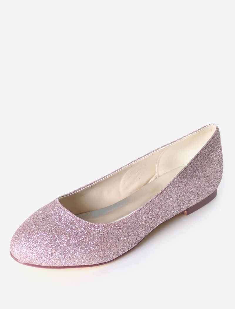 Hopeiset Hääkengät Glitter Pyöreä Toe Slip On Morsiusneito Kengät Naisten Baletti Flats - Lila