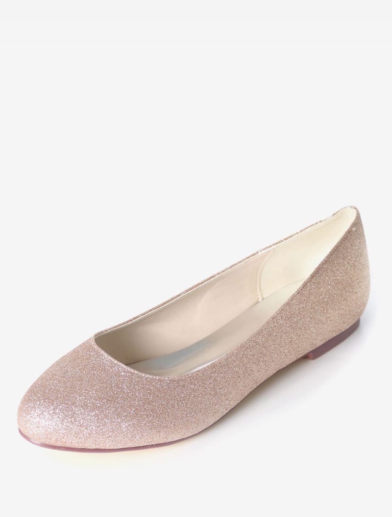 Hopeiset Hääkengät Glitter Pyöreä Toe Slip On Morsiusneito Kengät Naisten Baletti Flats - Samppanja