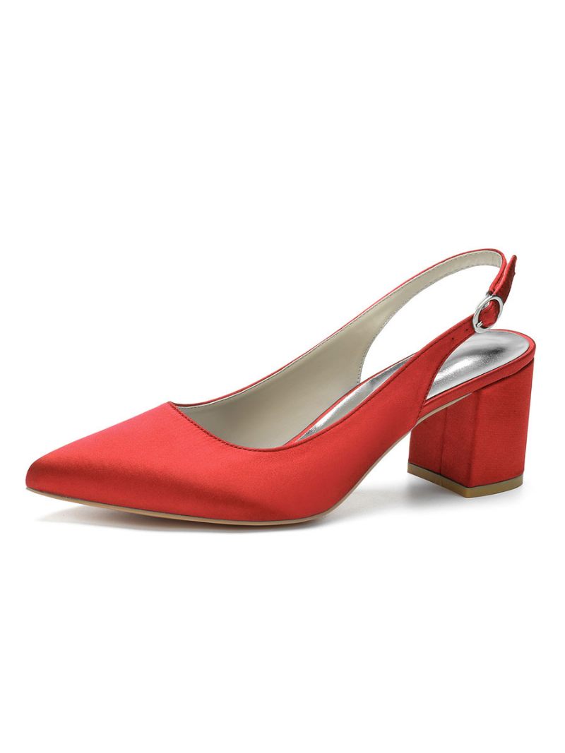 Naisten Block Heel Slingback Pumps Pointy Toe - Punainen