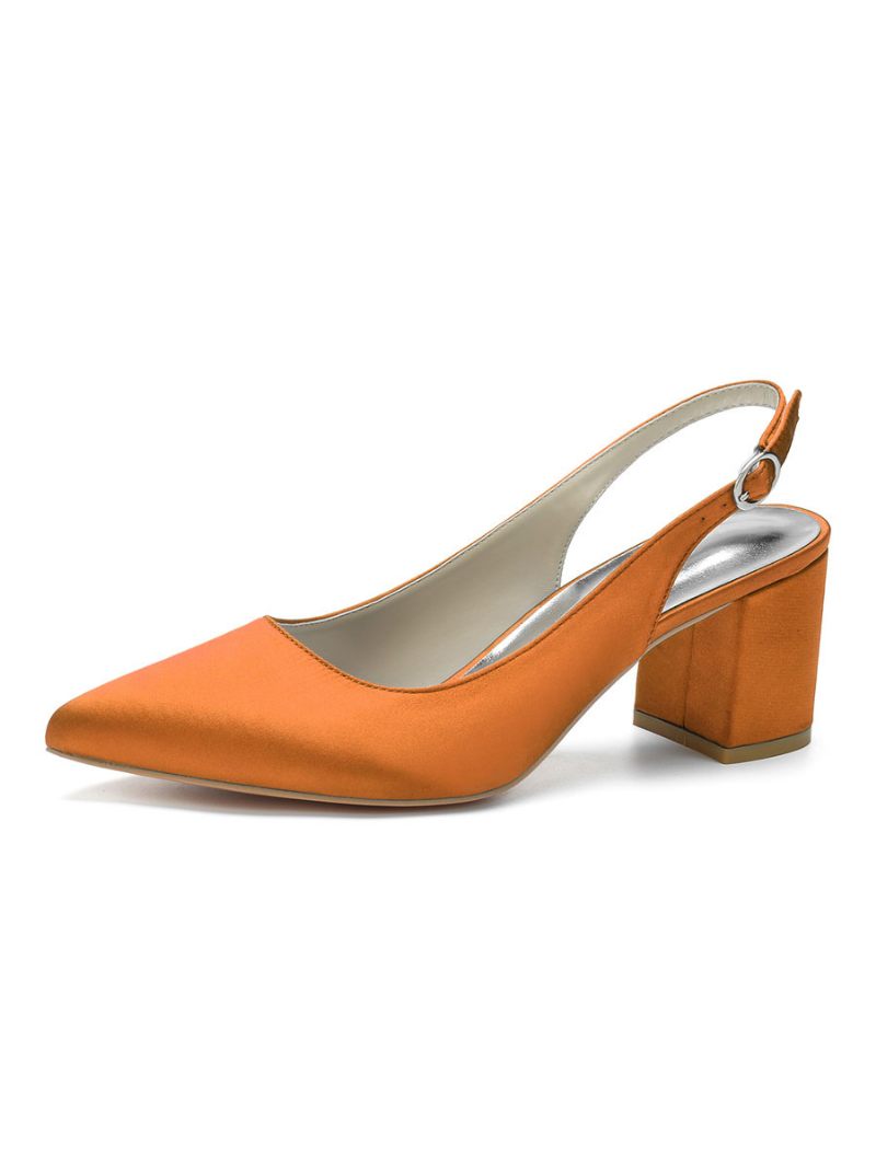 Naisten Block Heel Slingback Pumps Pointy Toe - Oranssi