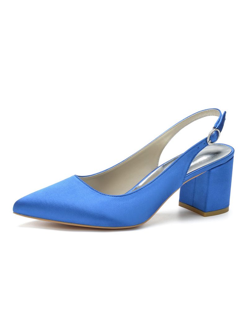 Naisten Block Heel Slingback Pumps Pointy Toe - Sininen