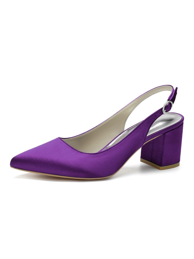 Naisten Block Heel Slingback Pumps Pointy Toe - Syvä Violetti