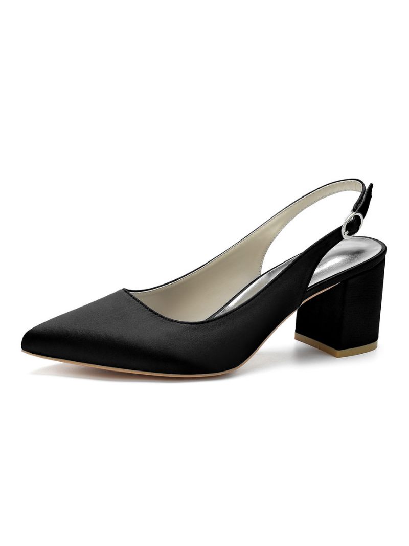 Naisten Block Heel Slingback Pumps Pointy Toe - Musta