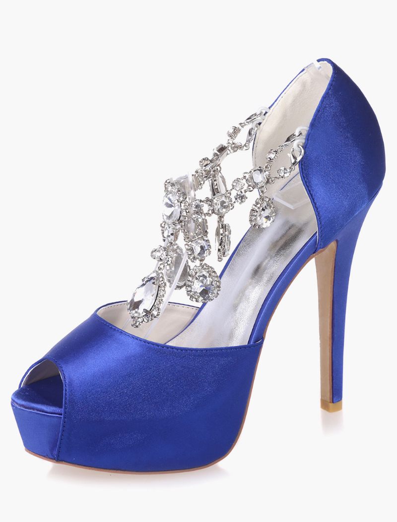 Naisten Crystal Platform Peep Toe Heeled Morsiamen Pumput