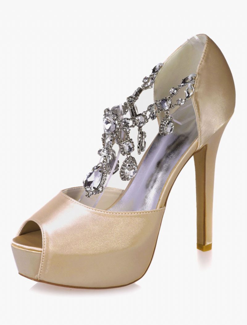 Naisten Crystal Platform Peep Toe Heeled Morsiamen Pumput - Samppanja